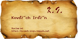 Kovách Irén névjegykártya